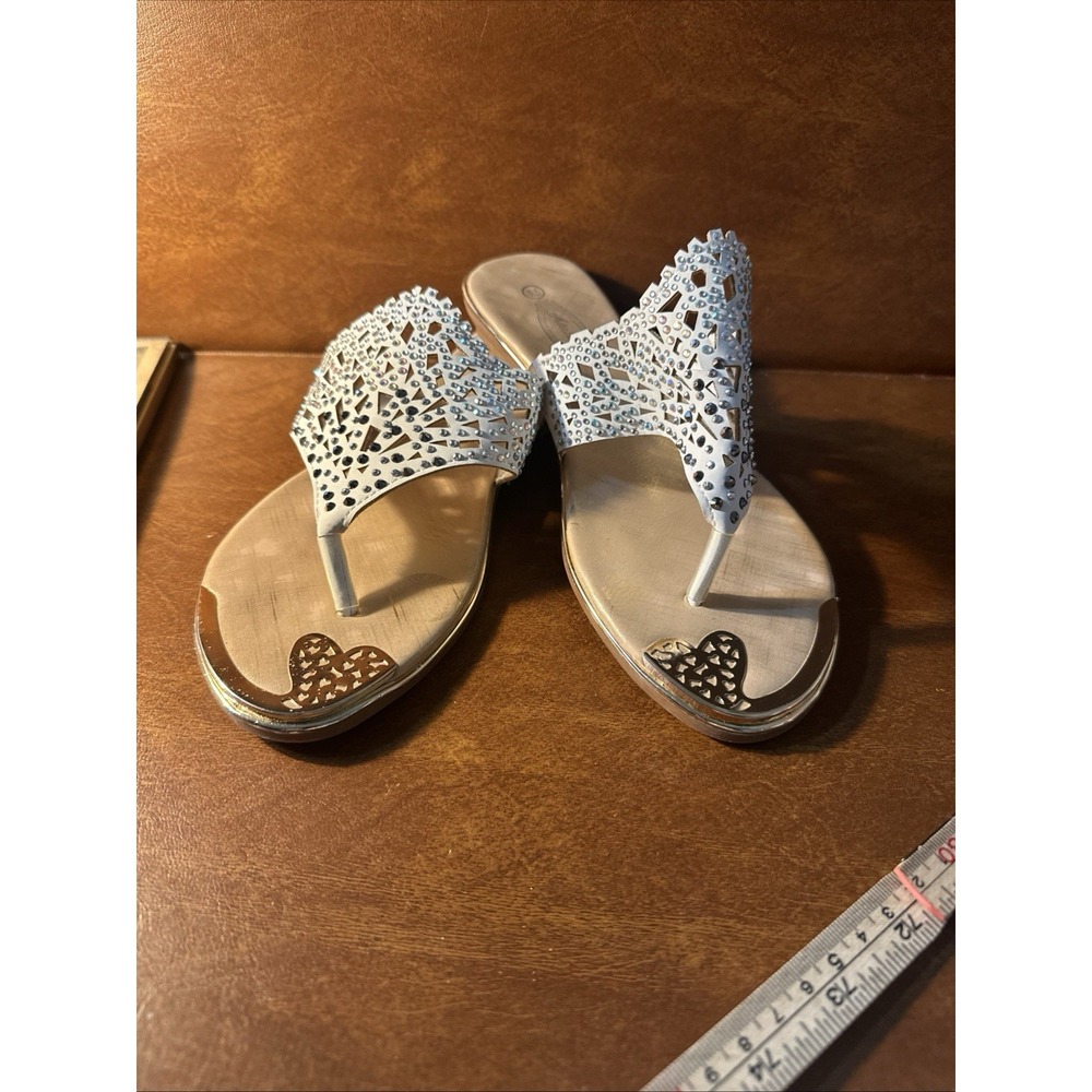 Atalina DF9836 White Low Wedge Slip On Embellished Dress Sandals